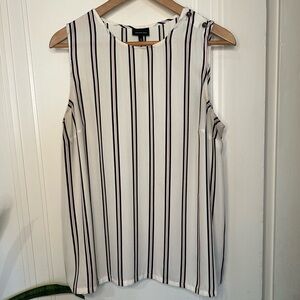 Who What Wear White Sleeveless Top With Striped Design - Women’s large sheer